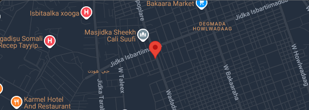 Map showing KPP Hotel location near Bakaara Market, Mogadishu